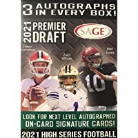 2021 SAGE Hit Premier Draft High Series Football BLASTER box (63 cards/bx incl. THREE Autograph cards)
