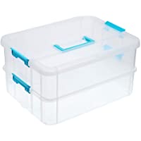 BTSKY 2 Layer Stack & Carry Box, Plastic Multipurpose Portable Storage Container Box Handled Organizer Storage Box for…