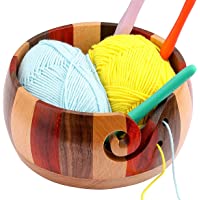 LOOEN Yarn Storage Wooden Yarn Bowl Holder Rosewood,Knitting Wool Storage Basket Round with Holes Handmade Craft Crochet…