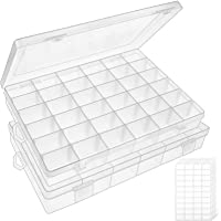 Outuxed 2pack 36 Grids Clear Plastic Organizer Box Storage Container Jewelry Box with Adjustable Dividers for Beads Art…
