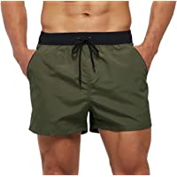 SILKWORLD Men's Quick Dry Swim Trunks Solid Swimsuit Sports Shorts with Back Zipper Pockets