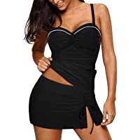 Yonique Womens Tankini Swimsuits with Skirt Two Piece Ruched Bathing Suits Push Up Swimwear S-XXL