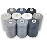 BlesSew Gray Sewing Threads - 10 Large Spools of Polyester Thread for Hand, Quilting & Sewing Machine - Grey Shades Plus…