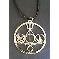 Five Fandoms-Hunger Games, HP, Divergent, Percy Jackson, Mortal Instruments Gold-Circle Logo 1 3/4" Charm with Chain sm
