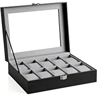 SONGMICS 10-Slot Watch Box, Faux Leather Watch Case, with Removable Watch Pillow, Black UJWB010BK