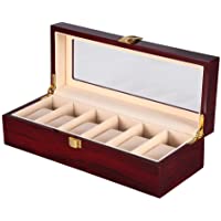 Kranich 6 Slot Watch Box Jewelry Display Case Wooden Watch Storage Box Organizer for Men and Women, with Glass Display