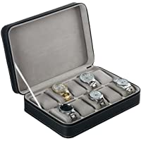 Homeater 10 Slot Watch Box Portable Travel Zipper Case Collector Storage Jewelry Storage Box(Black)