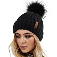 FURTALK Womens Winter Knitted Beanie Hat with Faux Fur Pom Warm Knit Skull Cap Beanie for Women…