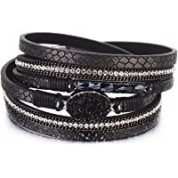 FANCY SHINY Leather Wrap Bracelet Boho Cuff Bracelets Crystal Bead Bracelet with Magnetic Clasp Jewelry Gifts for Women…
