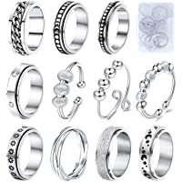 Fidget Rings for Anxiety 8pcs Stainless Steel Spinner Ring Anti Anxiety Ring Spinning Moon Star Cool Stress Relieveing…