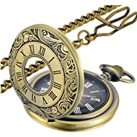 LYMFHCH Vintage Pocket Watch Roman Numerals Scale Quartz Pocket Watches with Chain Christmas Graduation Birthday Gifts…
