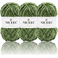 NICEEC 3 Skeins Soft Chenille Yarn Blanket Yarn Velvet Yarn for Knitting Fancy Yarn for Crochet Weaving DIY Craft Total…