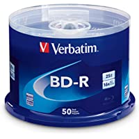 Verbatim BD-R 25GB 16X Blu-ray Recordable Media Disc - 50 Pack Spindle