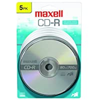 Maxell 648220 Premium Quality Recording Surface for Noise-Free Playback Write Speed 48x 700Mb Cd-Recordable 5 Disc Pack