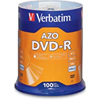 Verbatim DVD-R Blank Discs AZO Dye 4.7GB 16X Recordable Disc - 100 Pack Spindle