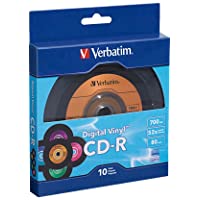 Verbatim CD-R 80min 52X with Digital Vinyl Surface - 10pk Bulk Box, Blue/Green/Orange/Pink/Purple - 97935