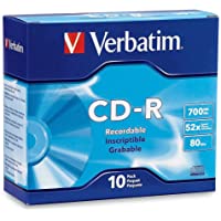 Verbatim CD-R Blank Discs 700MB 80-Minutes 52X Recordable Disc for Data and Music - 10 Pack Slim Cases