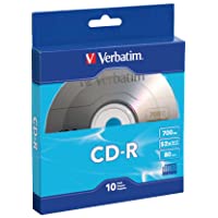 Verbatim CD-R Blank Discs 700MB 80-Minutes 52X Recordable Disc for Data and Music- 10 Pack