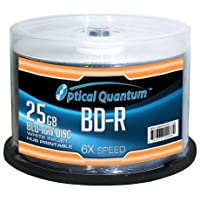 Optical Quantum OQBDR06WIP-H-50 6X 25 GB BD-R White Inkjet Printable Single Layer Blu-Ray Recordable Blank Media, 50…