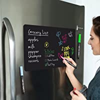 Magnetic Black Dry Erase Board for Fridge with Bright Neon Chalk Markers (17x11") - 4 Liquid Blackboard Markers with…
