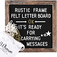 Rustic Wood Frame Black Felt Letter Board 10x10 inch. Precut White & Gold Letters, Script Cursive Words, Wood Stand…