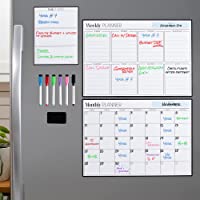 Magnetic Dry Erase Planner Bundle for Fridge: 3 Boards Included - Monthly, Weekly, Daily Calendar Whiteboard 17x12" - 6…