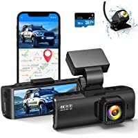 Dual Dash Cam Built-in WiFi GPS Front 4K/2.5K and Rear 1080P Dual Dash Camera for Cars,3.16" Display,170° Wide Angle Car…