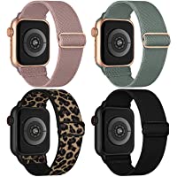 Stretchy Nylon Solo Loop Bands Compatible with Apple Watch 38mm 40mm 41mm 42mm 44mm 45mm, Adjustable Braided Sport…
