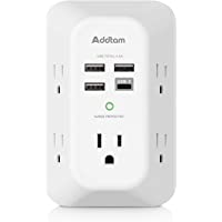 USB Wall Charger Surge Protector 5 Outlet Extender with 4 USB Charging Ports ( 1 USB C Outlet) 3 Sided 1800J Power Strip…