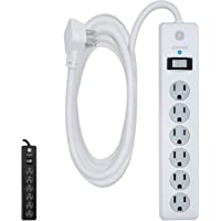 GE 6-Outlet Surge Protector, 10 Ft Extension Cord, Power Strip, 800 Joules, Flat Plug, Twist-to-Close Safety Covers, UL…