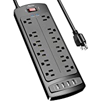 Power Strip, Alestor Surge Protector with 12 Outlets and 4 USB Ports, 6 Feet Extension Cord (1875W/15A), 2700 Joules…