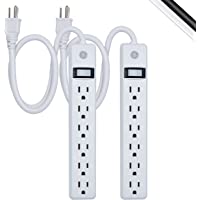 GE 6-Outlet Power Strip, 2 Pack, 2 Ft Extension Cord, Heavy Duty Plug, Grounded, Integrated Circuit Breaker, 3-Prong…