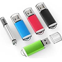 TOPSELL 5 Pack 32GB USB 2.0 Flash Drive Memory Stick Thumb Drives (5 Mixed Colors: Black Blue Green Red Silver)