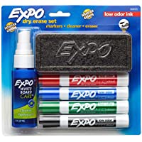 Expo Low Odor Dry Erase Marker Set with White Board Eraser and Cleaner | Chisel Tip Dry Erase Markers | Assorted Colors…