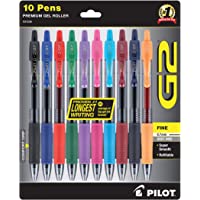 PILOT G2 Premium Refillable & Retractable Rolling Ball Gel Pens, Fine Point, Assorted Color Inks, 10-Pack (31236)