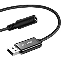 Long USB to 3.5mm Jack Audio Adapter, DUKABEL ProSeries TRRS 4-Pole Mic-Supported USB to Headphone AUX Adapter Built-in…