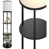 PAZZO Floor Lamp with Shelves, Shelf Floor Lamps by Real Solid Wood with 2 Charging Ports and 1 Power Outlet, Floor…