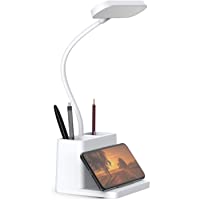 LED Desk Lamp with Pen Holder, AXX Desk Light for Computer/Desktop - White, Rechargeable, Eye-Caring, Flexible Gooseneck…