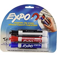 EXPO 81503 Magnetic Low Odor Markers, Chisel Tip, Assorted Colors, 3-Count with Magnetic Clip
