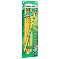 TICONDEROGA Pencils, Wood-Cased, Pre-Sharpened, Graphite #2 HB Soft, Yellow, 4-Pack (33882)