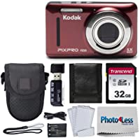 Kodak PIXPRO FZ53 16.15MP Digital Camera (Red) + Black Point & Shoot Case + Transcend 32GB UHS-I U1 SD Memory Card…