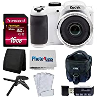 Kodak PIXPRO AZ252 Astro Zoom 16MP Digital Camera (White) + Point & Shoot Camera Case + Transcend 16GB SDHC Class10 UHS…