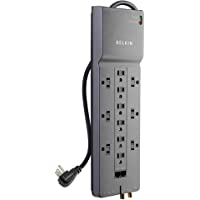 Belkin Power Strip Surge Protector with 12 AC Multiple Outlets, 10 ft Long Flat Plug Heavy Duty Extension Cord for Home…