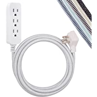 Cordinate Designer 3-Outlet Extension Cord with Surge Protection, Gray, Braided Décor Fabric Cord, 10 ft, Low-Profile…