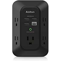 USB Wall Charger Surge Protector - Addtam 5 Outlet Extender with 4 USB Charging Ports ( 1 USB C), 3-Sided 1800J Power…