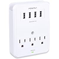 POWRUI Multi Wall Outlet Adapter Surge Protector 1680 Joules with 4-USB Ports Wall Charger, Wall Mount Charging Center 3…