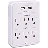 POWRUI Surge Protector, USB Wall Charger with 2 USB Charging Ports(Smart 2.4A Total), 6-Outlet Extender and Top Phone…