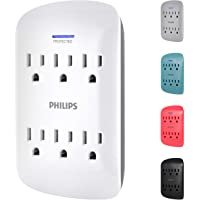 Philips 6-Outlet Extender Surge Protector, Wall Tap, 900 Joules, Space Saving Design, 3-Prong, Protection Indicator LED…