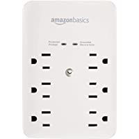 Amazon Basics 6 Outlet, Wall Mount Surge Protector, Power Strip, 2 USB ports 3.4A, 1080 Joules