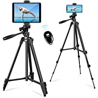 Phone & Tablet Tripod Stand, 57 inch Extendable Aluminum Travel Tripod with Smartphone/Tablet Holder, Remote Shutter…